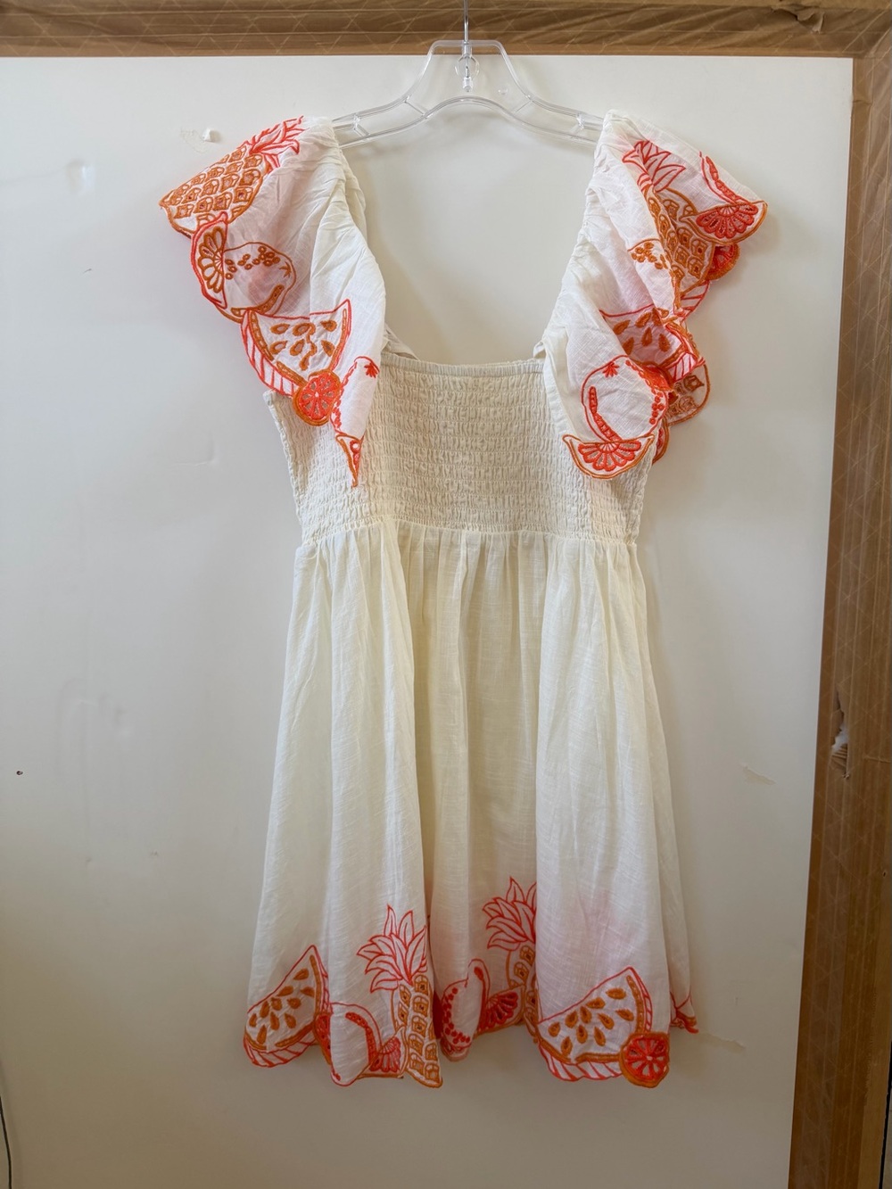 Anthropologie Cream Dress with Orange Embroidered Ruffles